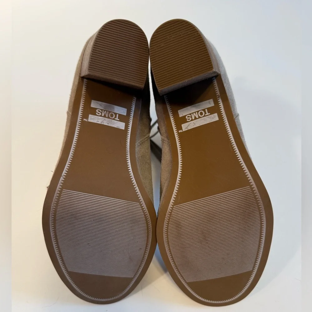 TOMS Lunata Suede Ankle Booties Desert Taupe Tan Block Heel Size 7 Western Boho - Picture 5 of 11